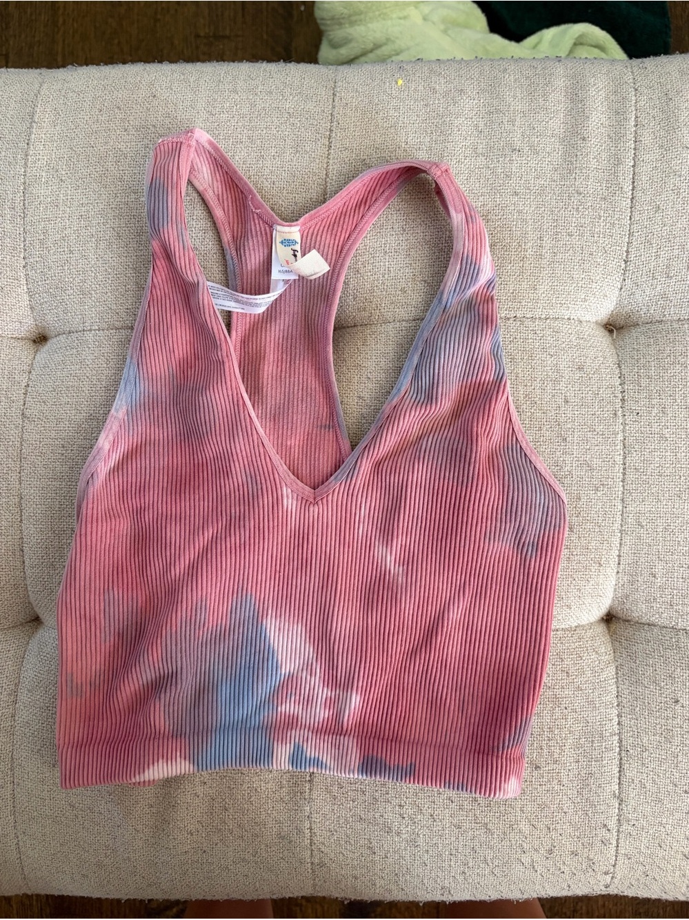 Free People Pink Tie-Dye Ribbed Racerback Crop Top
